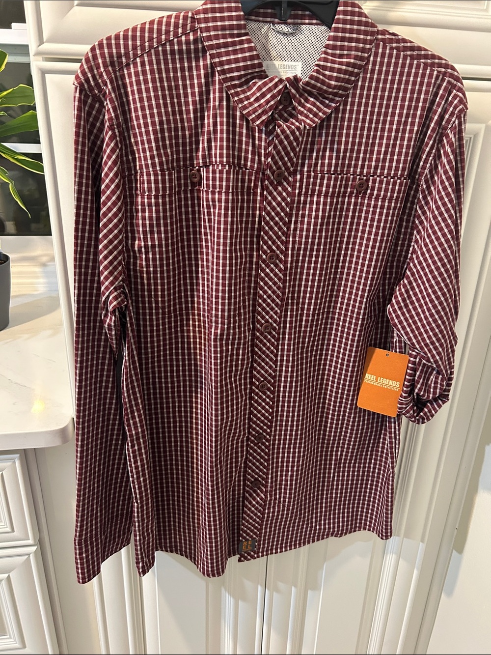 Reel Legends Burgundy and White Checked Button-Down Shirt